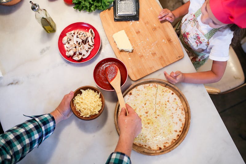 Artisan pizza ingredients laid out fresh at Pizza luce kitchen